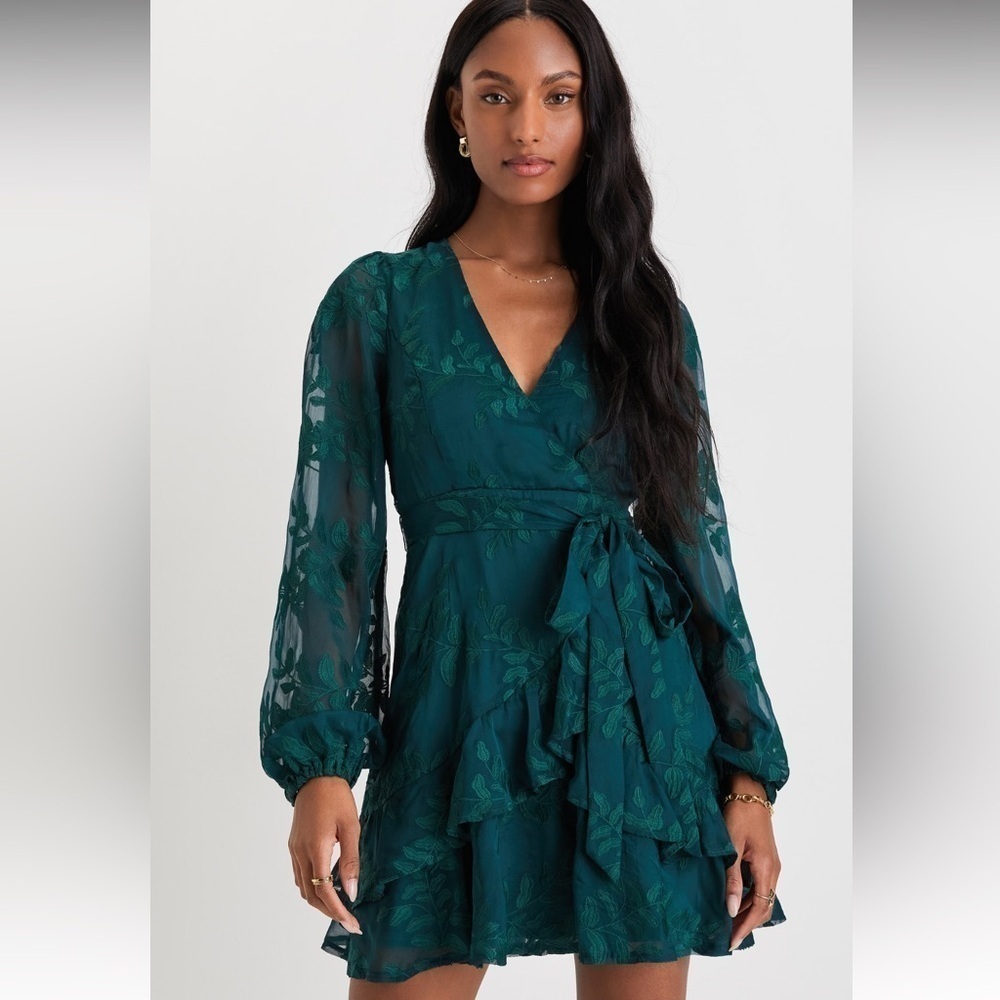 NWOT Lulus inclined to romance floral embroidered long sleeve mini dress size XS